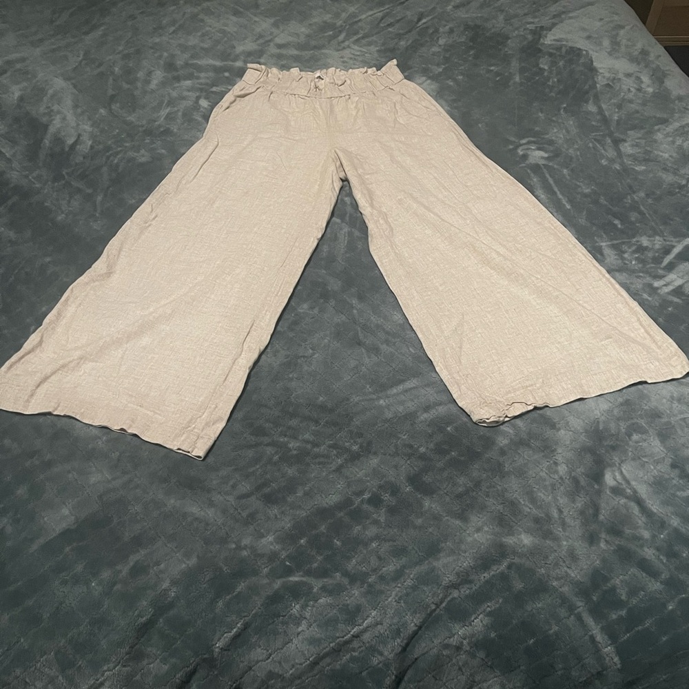 LOFT Beige Elastic Waist Pants Linen S